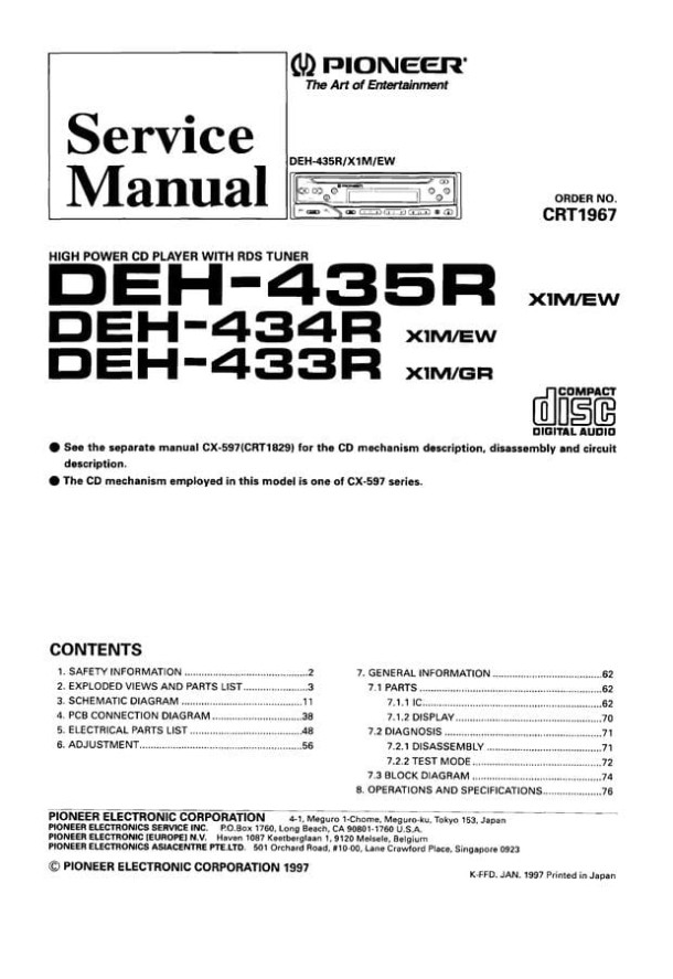 DEH-435R, DEH-434R, DEH-433R, CX-597_CRT1967_CRT1829